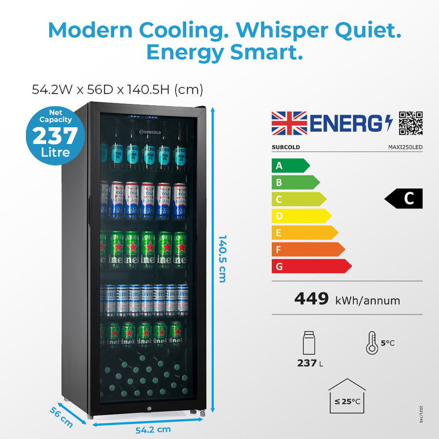 Subcold Maxi250 Tall Drinks Fridge Black